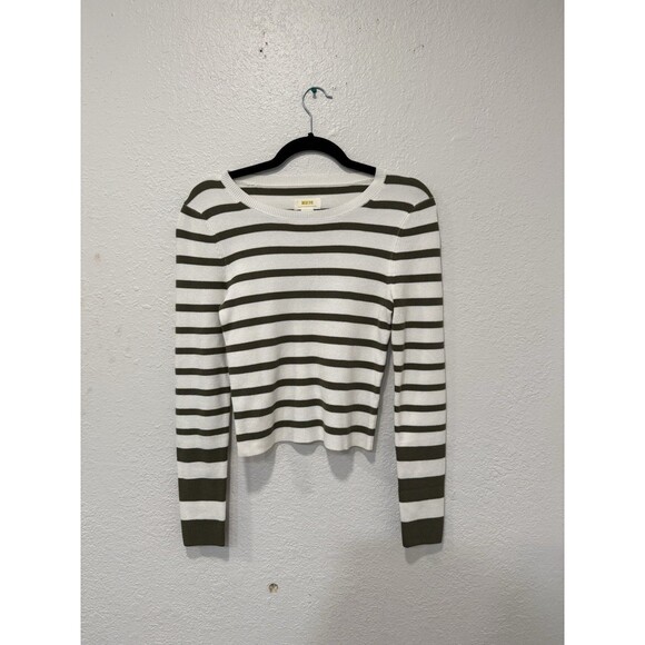 Maeve By Anthropologie Green Striped Long Sleeve Rib Knit Sweater Top Sz Small - Picture 1 of 5